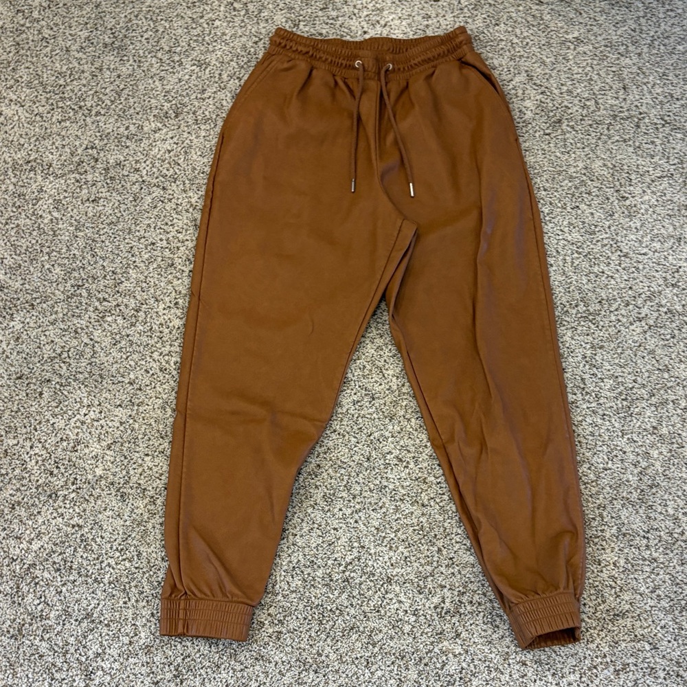 Women’s Brown Leather Jogger Pants